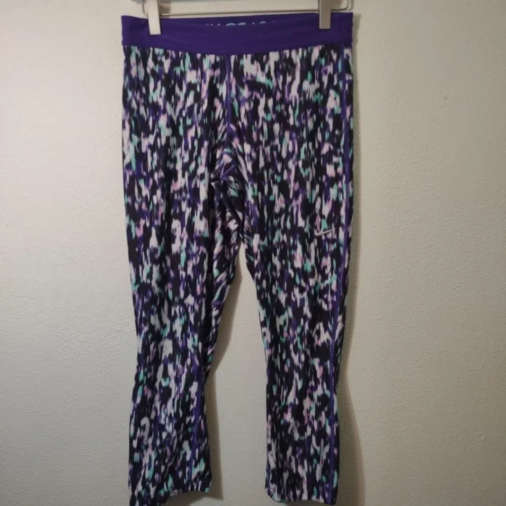 Nike Dri-Fit Purple White Crop Workout Leggings M